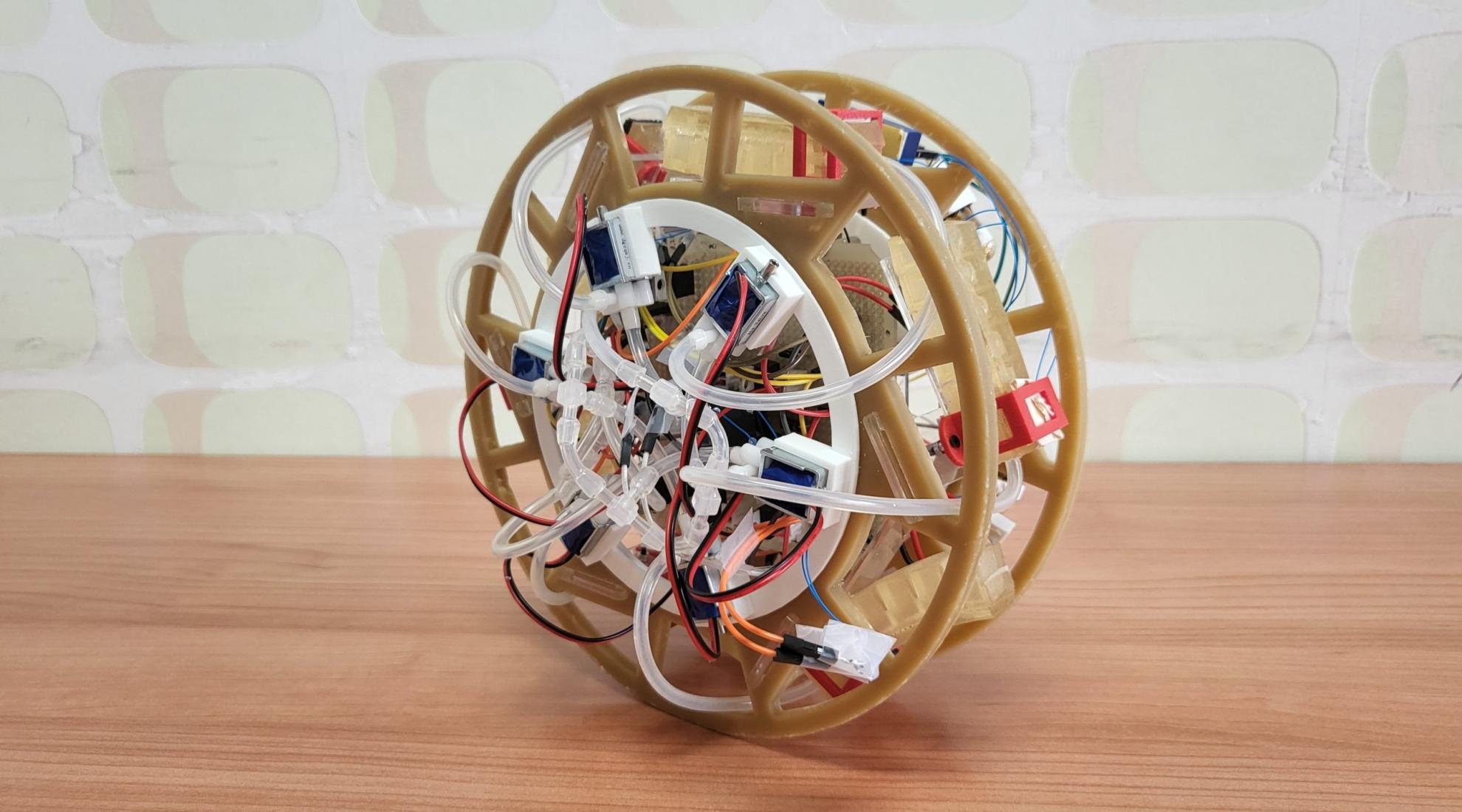 A partially edible rolling robot that uses pneumatic gelatine legs and an edible tilt sensor.